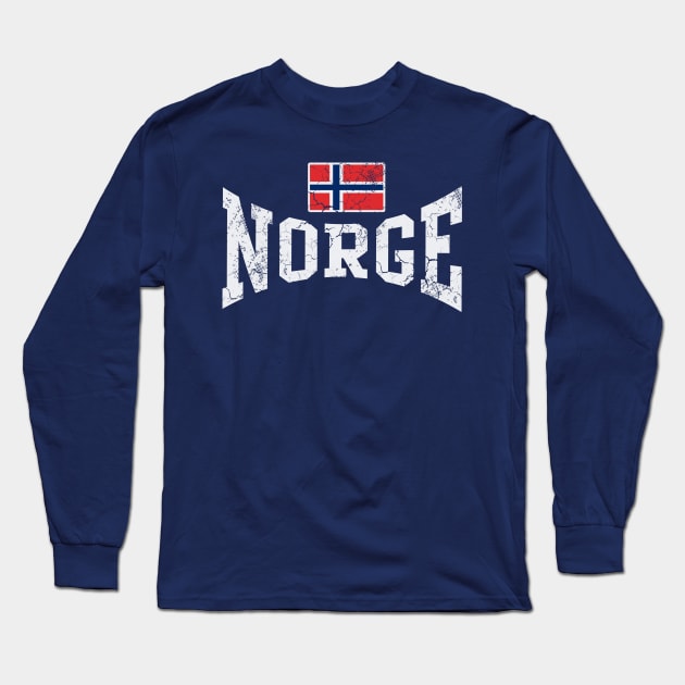 Norge Norway Flag Norwegian Vintage Faded Long Sleeve T-Shirt by E